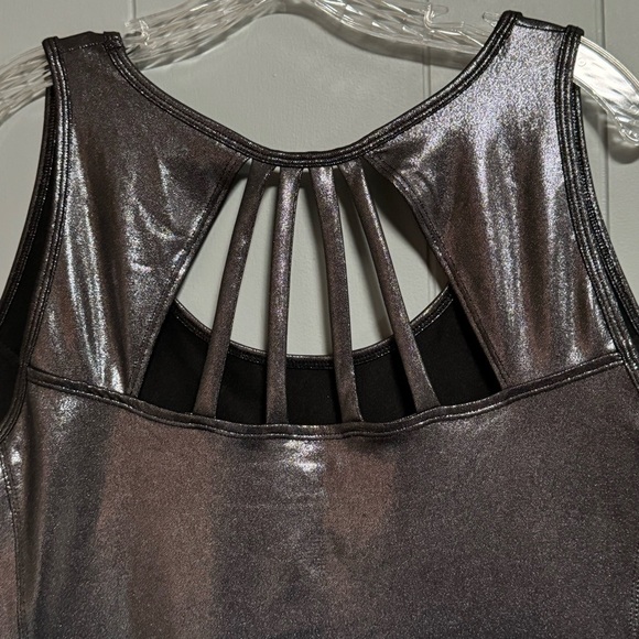 LIVI Active Shiny Dark Silver Pewter Metallic Tank Cage Cutout Back Size 22/24 - Picture 4 of 5